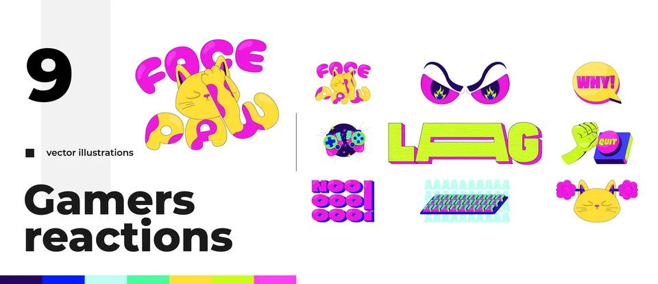 Rage quit and frustration gaming reaction illustration set Stock Illustration