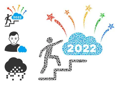 Ragged 2022 Fireworks Cloud Steps Icon Collage Stock Illustration