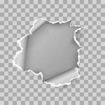 Ragged hole torn in ripped sheet of paper. Vector illustration isolated on tr Stock Illustration