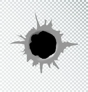 Ragged hole torn in torn metal yin bullets on a transparent background. Vector Stock-Illustration