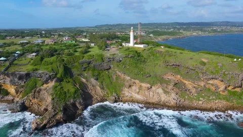 Ragged Point Lighthouse aerial view, Barbados Stock Footage 325474012