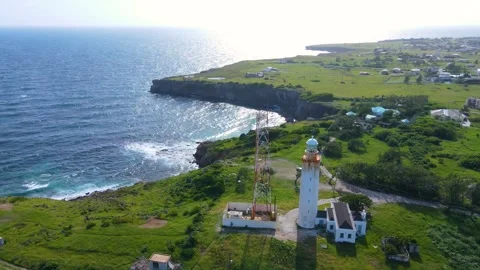 Ragged Point Lighthouse aerial view, Barbados Stock Footage 325474013