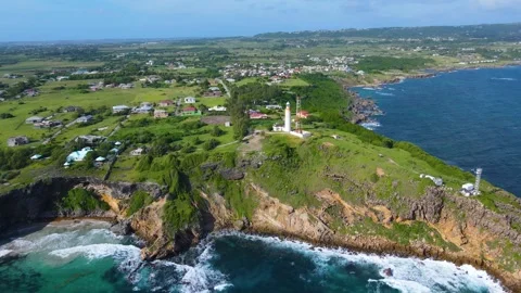 Ragged Point Lighthouse aerial view, Barbados Stock Footage 325474018