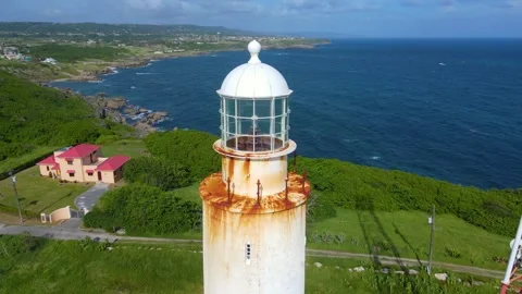 Ragged Point Lighthouse aerial view, Barbados Stock Footage 325474022