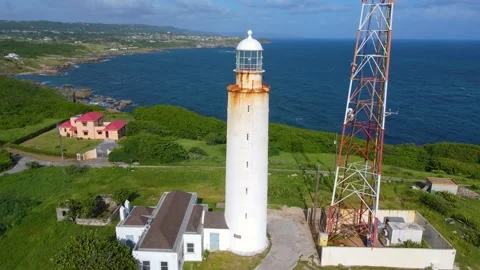 Ragged Point Lighthouse aerial view, Barbados Stock Footage 325474040