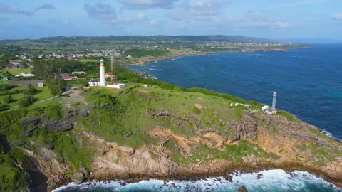 Ragged Point Lighthouse aerial view, Barbados Stock Footage 325474056