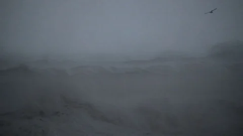 Raging arctic blizzard gale force winds high seas extreme weather Iceland Stock Footage