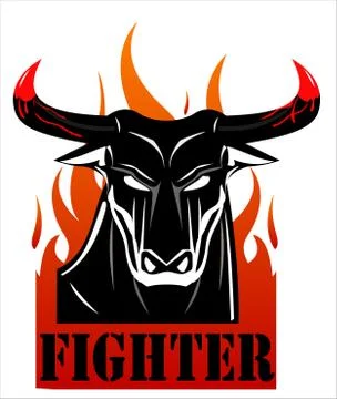 Raging Black Bull over the Fire Stock Illustration