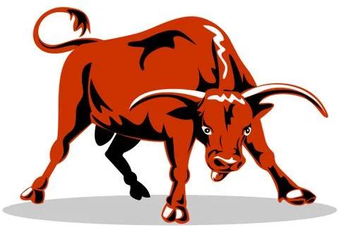 Raging bull charging attacking Stock Illustration