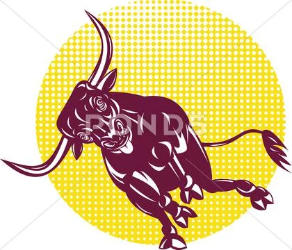 Raging bull charging attacking Stock Illustration