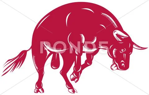 Raging bull charging attacking Stock Illustration