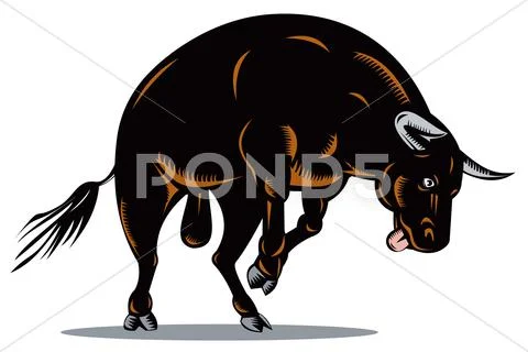 Raging bull charging attacking Stock Illustration