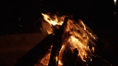 Raging camp fire with flames Stock Footage 128389533