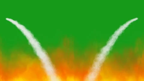 Raging fire and water streams with green screen background Stock Footage 133754946