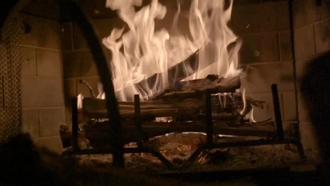 Raging Fire in fireplace slow motion in Cabin, Ellijay Georgia 4k Stock Footage 260743043