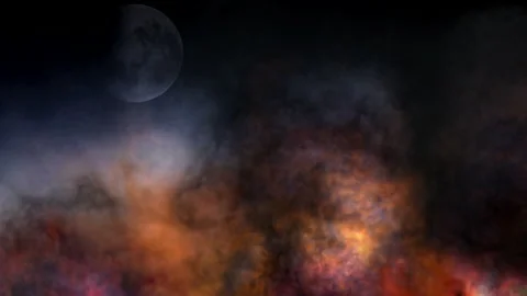 Raging flames. Super inferno. Beginning. Spreading. Night and Moon Stock Footage 157772007
