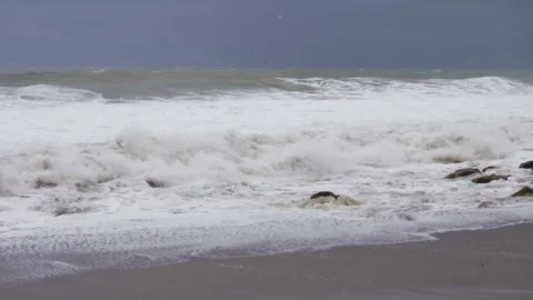 Raging huge waves during an incredibly powerful storm in the Black Sea Stock Footage 256038346
