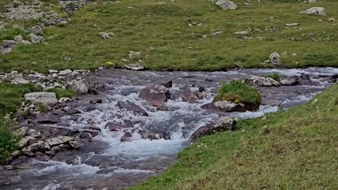 Raging Mountain River Flowing Through Mountains in Summer Stock Footage 331066383