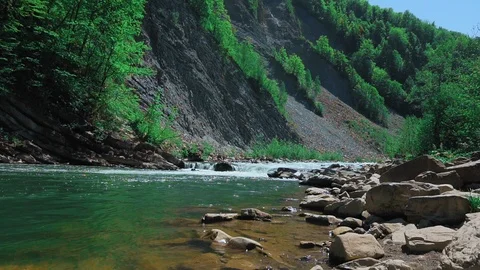 Raging Mountain river. Wildness of clean, clear water in the mountain river Stock-Footage 90450265