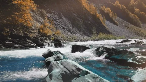 Raging Mountain river. Wildness of clean, clear water in the mountain river Stock-Footage 92545155