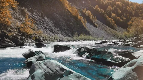 Raging Mountain river. Wildness of clean, clear water in the mountain river Stock-Footage 92545949