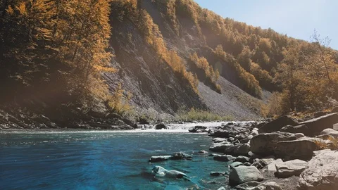 Raging Mountain river. Wildness of clean, clear water in the mountain river Stock Footage 92549143