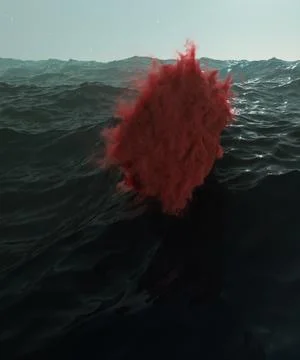 Raging ocean with red cloud. 3d render, 3d illustration. Stock Illustration