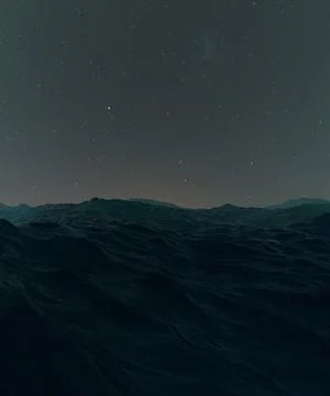 Raging ocean on a starry night. 3d render, 3d illustration. Stock Illustration