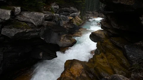 Raging rive running through rocks in Yoho Valley, BC, Canada Stock Footage 95835707
