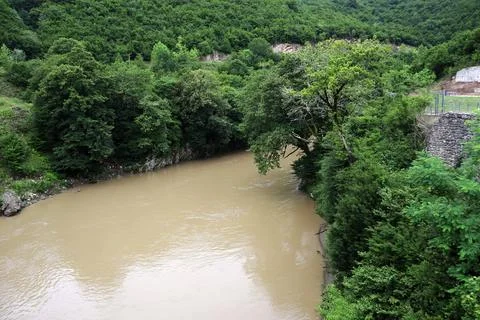 A raging river in a canyon Stock Photos