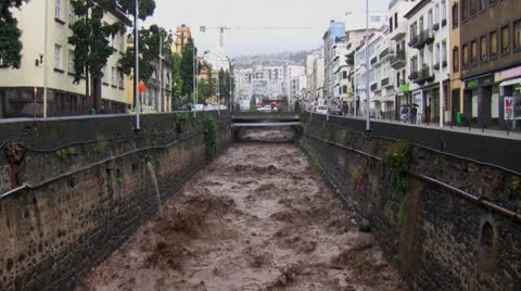 Raging river in the city Stock Footage 25795474