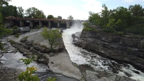 Raging river with mist clouds Stock Footage 138649791
