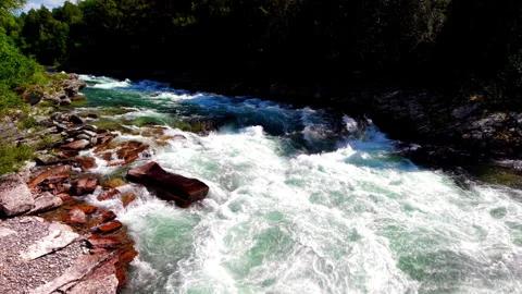 Raging River Rapids over Rocks, Oppdal Norway Stock Footage 318534764