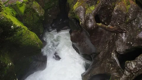 Raging River Rushing Through Dark Rocky Chasm Milford Sound Stock Footage 344990608