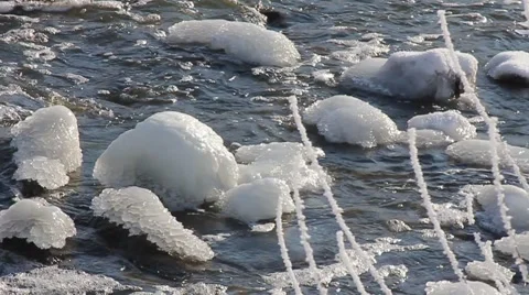 Raging stream water winter Stock Footage