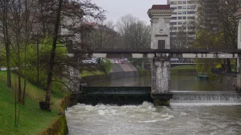 Raging water flows through the waterway Stock Footage 226831699