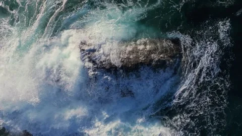 Raging Waves Hit Over Outcrops At The Shores Of Beach, Slow Motion Shot Stock Footage 285757433