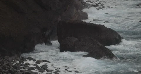 Raging waves of the ocean, Madeira, 4K slomo Stock Footage 246328173