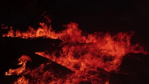 Raging Wildfire Flames Engulf Amazon Forest in Brazil at Night Stock Footage 345376887