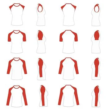 Raglan Women's Shirt Bundle - Vector Mockup Template Stock Illustration