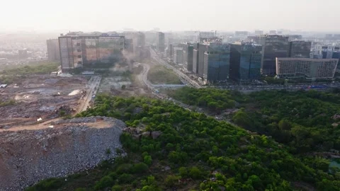 Raidurg construction waste landfill area with rocks blasting smoke and Video stock 344286960