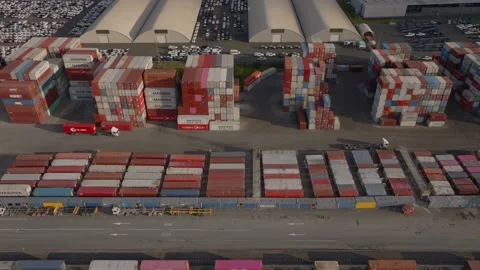 Rail And Freight Yard With Containers In Transit, Auckland, New Zealand Stock-Footage 213126269