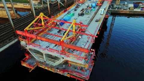 Rail Baltica Bridge Construction Over Daugava River, Massive Engineering Work Stock Footage 304572575