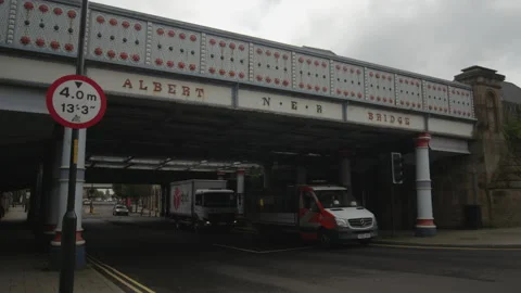 Rail Bridge Spanning a Road with Light Traffic Vídeos de archivo 147452328