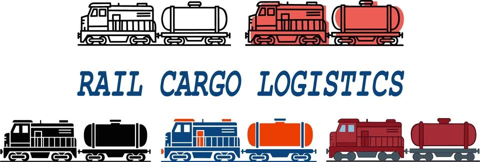 Rail cargo logistics train icon set Ilustración de archivo