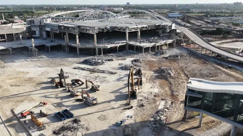 Rail corridor Kay Bailey Hutchison Convention Center site in Dallas aerial drone Vidéo 342495314