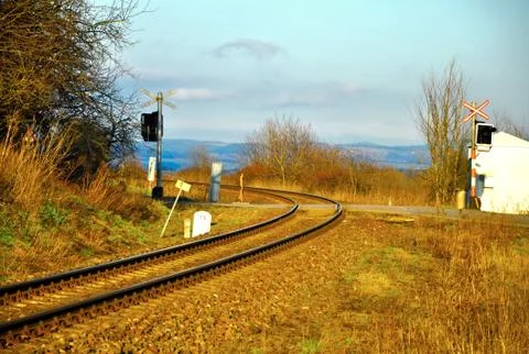 Rail crossing road Stock Photos