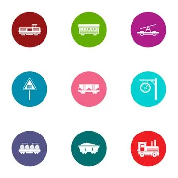 Rail delivery icons set, flat style Illustrazione stock