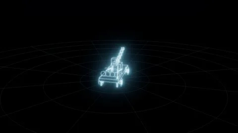 Rail gun hologram self assembling turntable technical drawing 3D animation Stock Footage 342241757