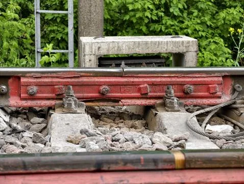 Rail joint insulating plates prevent electrical contact between rails, supp.. Stock Photos